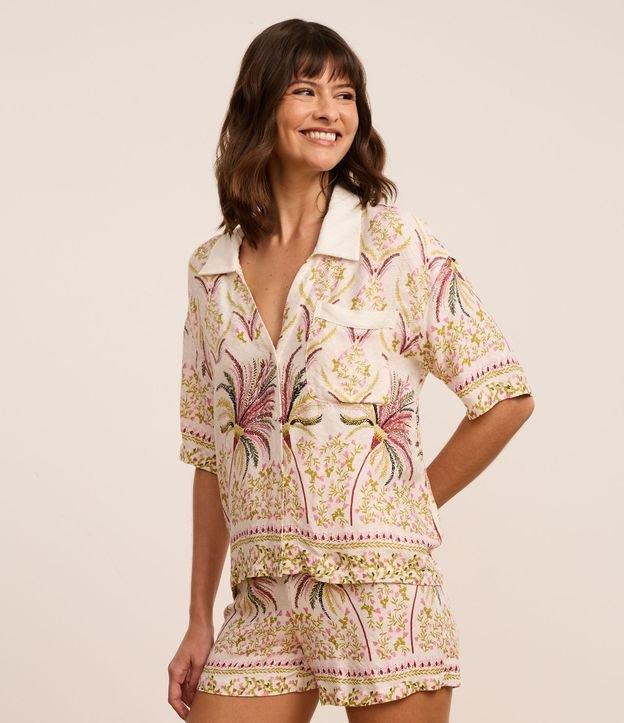 Pijama Short Doll Americano em Tricoline com Estampa Tropical - 2