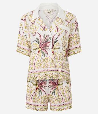 Pijama Short Doll Americano em Tricoline com Estampa Tropical