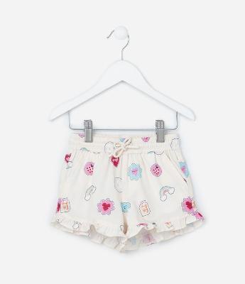 Short Infantil com Babados e Estampa Divertida - Tam e 1 a 6 Anos