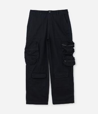 Calça Super Baggy em Sarja com Bolso Cargo