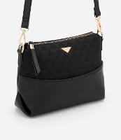 Bolsa Transversal Média com Textura Embossed e Estampa Triangular - 1