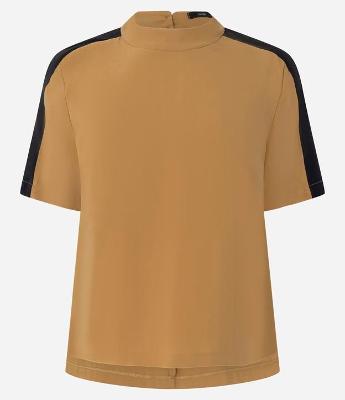 Blusa em Liocel com Gola Alta e Contraste na Manga