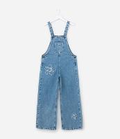 Macacão Infantil Jeans com Bordado Flores - Tam 5 a 14 Anos - 1