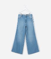 Calça Wide Leg Infantil Jeans com Listras Laterais - Tam 5 a 14 Anos - 1