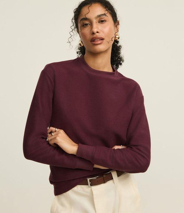 Casaco em Moletom com Efeito de Sarja e Gola Redonda - 2