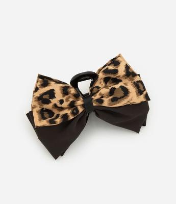 Piranha de Cabelo com Laço Duplo em Tecido Animal Print
