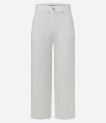 Calça Reta Cropped em Sarja com Passantes no Cós