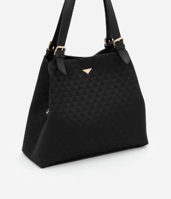 Bolsa Hobo Grande com Textura Embossed Jacquard e Triângulos