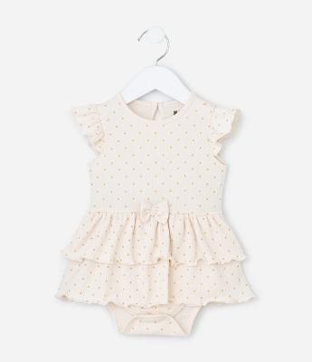 Vestido Body Infantil com Textura e Estampa Poá - Tam 0 a 18 meses