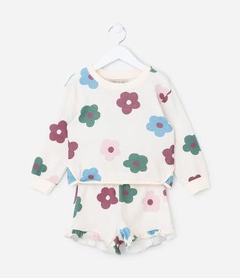 Conjunto Infantil Texturizado Estampa Floral - Tam 1 a 5 Anos