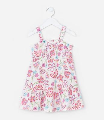 Vestido Infantil com Babados e Estampa Floral - Tam 1 a 6 Anos