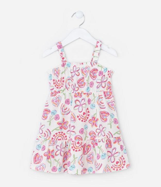 Vestido Infantil com Babados e Estampa Floral - Tam 1 a 6 Anos - 1