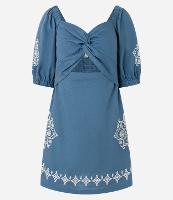 Vestido Curto em Viscolinho com Busto Torcido e Bordo Floral - 1