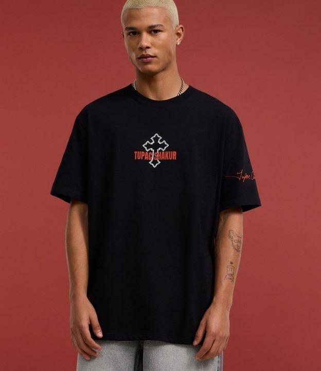 Camiseta Relaxed em Algodão com Estampa de Cruz e Lettering Tupac Shakur - 2