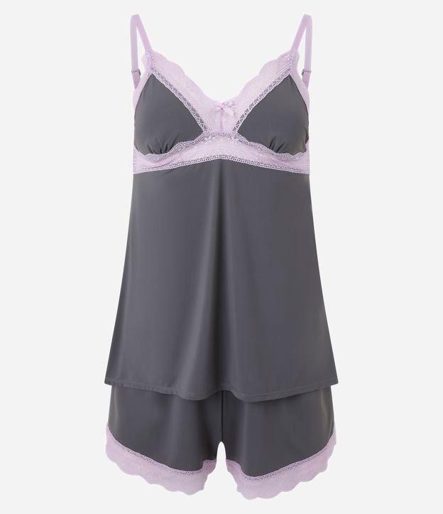 Pijama Short Doll em Microfibra com Renda Contrastante e Alcinha - 1