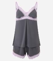 Pijama Short Doll em Microfibra com Renda Contrastante e Alcinha - 1