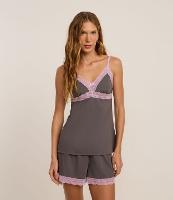 Pijama Short Doll em Microfibra com Renda Contrastante e Alcinha - 2