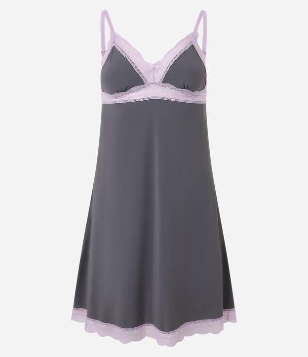 Camisola Curta em Microfibra com Renda Contrastante e Alcinhas - 1