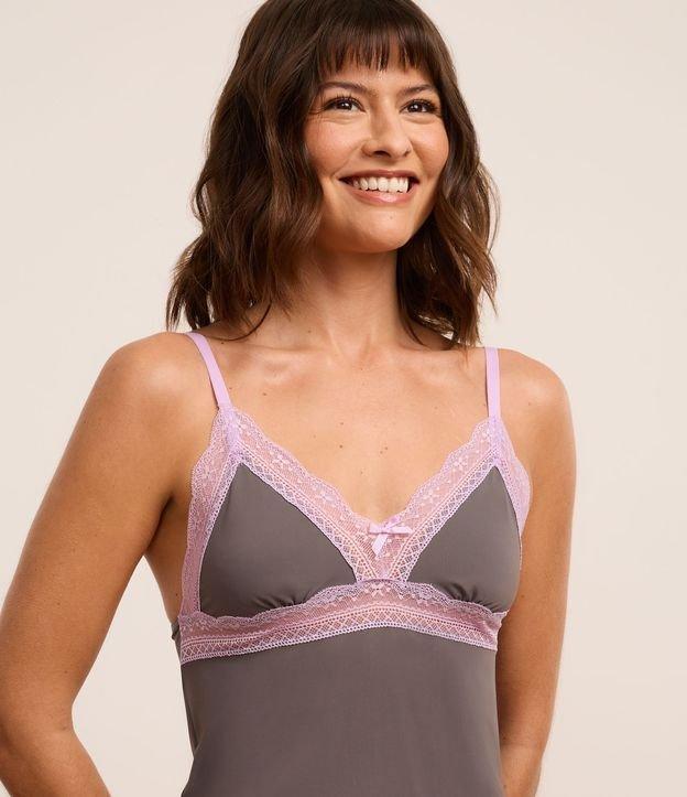 Camisola Curta em Microfibra com Renda Contrastante e Alcinhas - 2