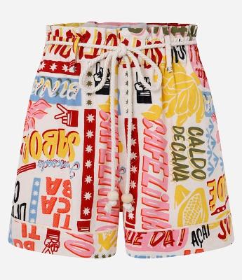 Short Clochard em Viscolinho com Amarração e Estampa Tropical