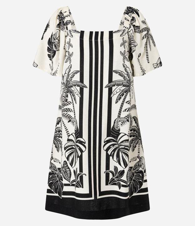 Vestido Curto em Viscose e Linho com Estampa de Folhagem - 1