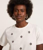 Camiseta em Algodão com Bordados de Flor - 1