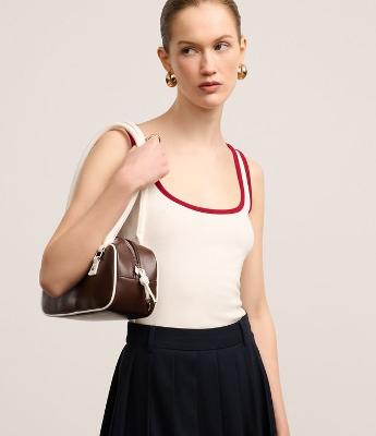 Blusa Canelada em Ribana com Contraste no Decote U e Alça