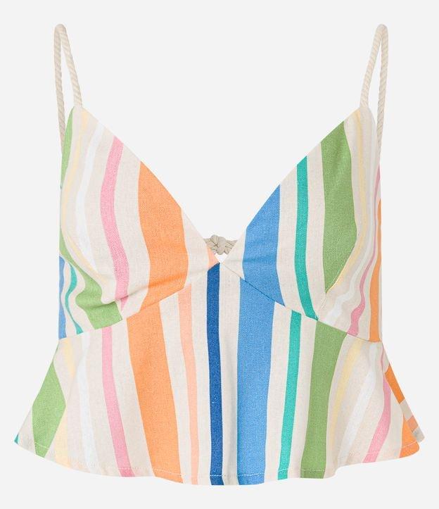 Blusa Cropped em Viscolinho com Lastex e Estampa Listrada - 1