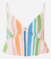 Blusa Cropped em Viscolinho com Lastex e Estampa Listrada - 1