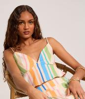 Blusa Cropped em Viscolinho com Lastex e Estampa Listrada - 2