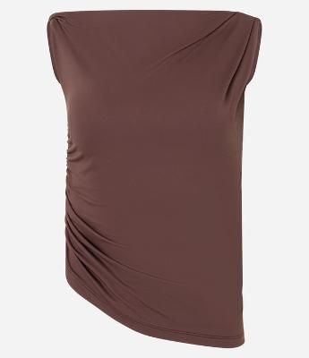 Blusa em Microfibra com Decote Ombro Só e Franzidos