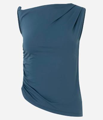 Blusa em Microfibra com Decote Ombro Só e Franzidos