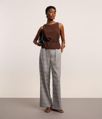 Calça Reta Alfaiatada com Estampa Xadrez Príncipe de Gales