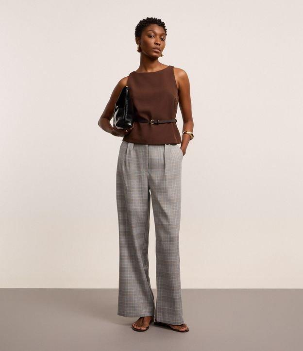 Calça Reta Alfaiatada com Estampa Xadrez Príncipe de Gales - 1