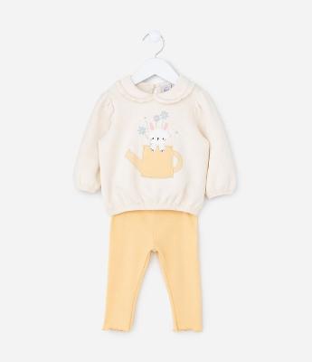 Conjunto Infantil em Moletom com Estampa de Coelhinho - Tam 0 a 18 Meses