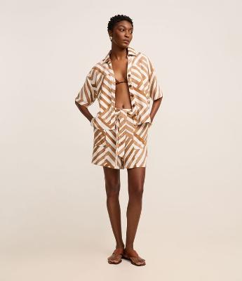 Short Runner em Viscolinho com Amarração e Estampa Geométrica