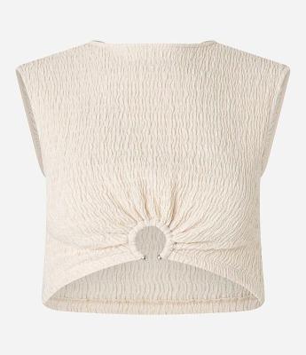 Blusa Texturizada sem Manga e com Aviamento na Barra