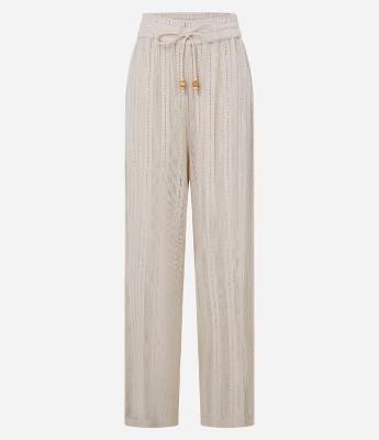 Calça Reta em Algodão com Amarração no Cós Elástico