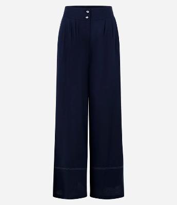 Calça Pantalona em Viscose e Linho com Barra Larga