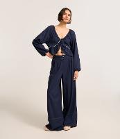 Calça Pantalona em Viscose e Linho com Barra Larga - 2