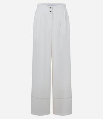 Calça Pantalona em Viscose e Linho com Barra Larga