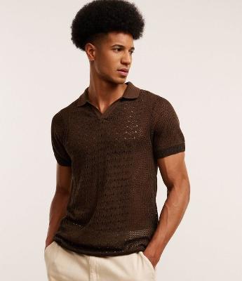 Camisa Polo Regular com Efeito Crochê