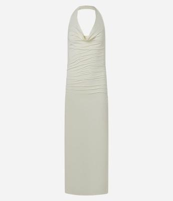Vestido Frente Única Longo em Microfibra com Decote Degagê