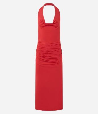 Vestido Frente Única Longo em Microfibra com Decote Degagê