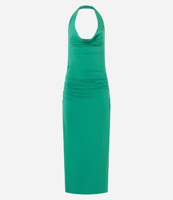 Vestido Frente Única Longo em Microfibra com Decote Degagê
