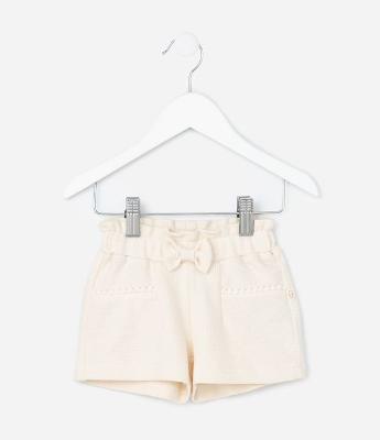 Bermuda Infantil com Laço na Cintura Texturizado - Tam 0 a 18 Meses
