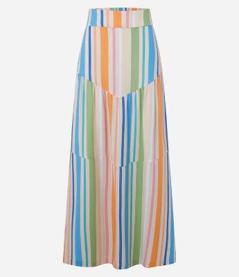 Saia Longa em Viscolinho com Recortes e Listras