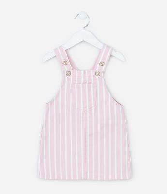 Salopete Infantil em Jeans com Estampa de Listra - Tam 1 a 6 Anos