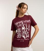 Camiseta Alongada em Algodão com Estampa Dinner Lover - 1