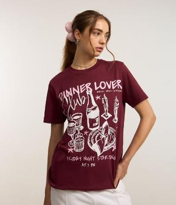 Camiseta Alongada em Algodão com Estampa Dinner Lover